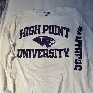 Champion White Long-Sleeve High Point University Tee with Purple Logo